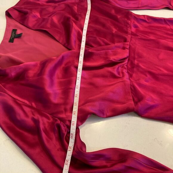 Banana Republic 100% Silk Long Sleeve High Slit Pink Maxi Dress Size 12 - Picture 8 of 13